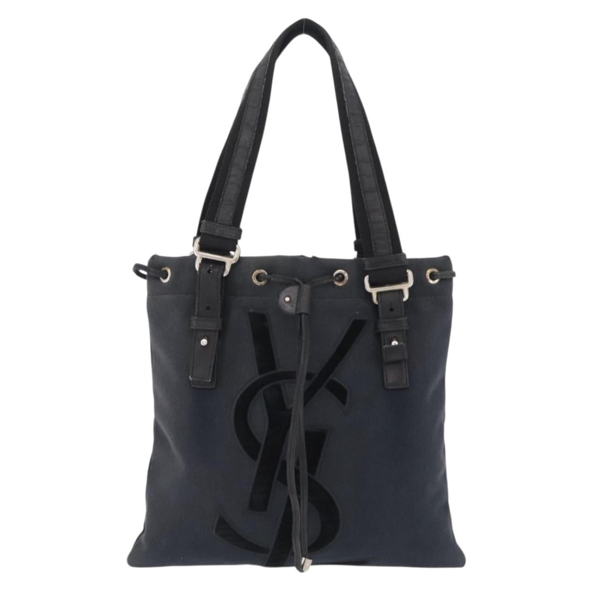 SAINT LAURENT Kahala Tote Bag Canvas Black Silver 123435 Auth BA7095