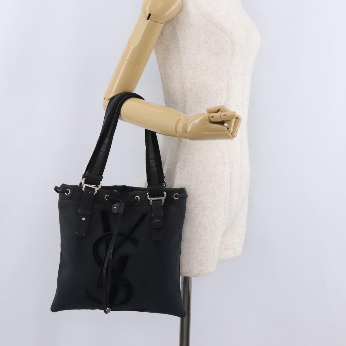 SAINT LAURENT Kahala Tote Bag Canvas Black Silver 123435 Auth BA7095