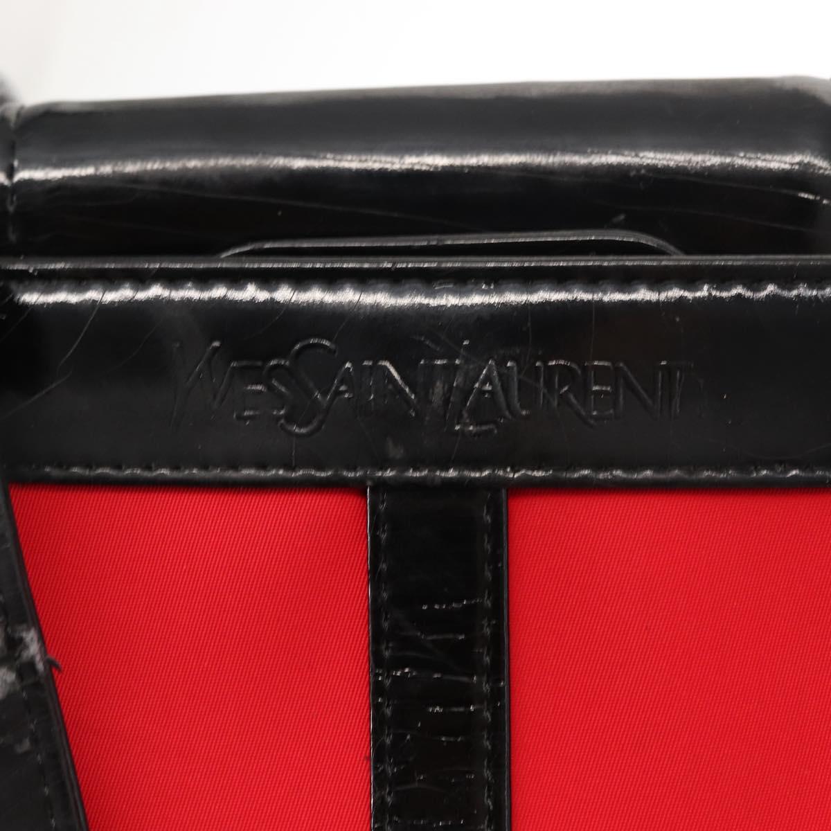 SAINT LAURENT Tote Bag Enamel nylon Red Silver Auth BA7096