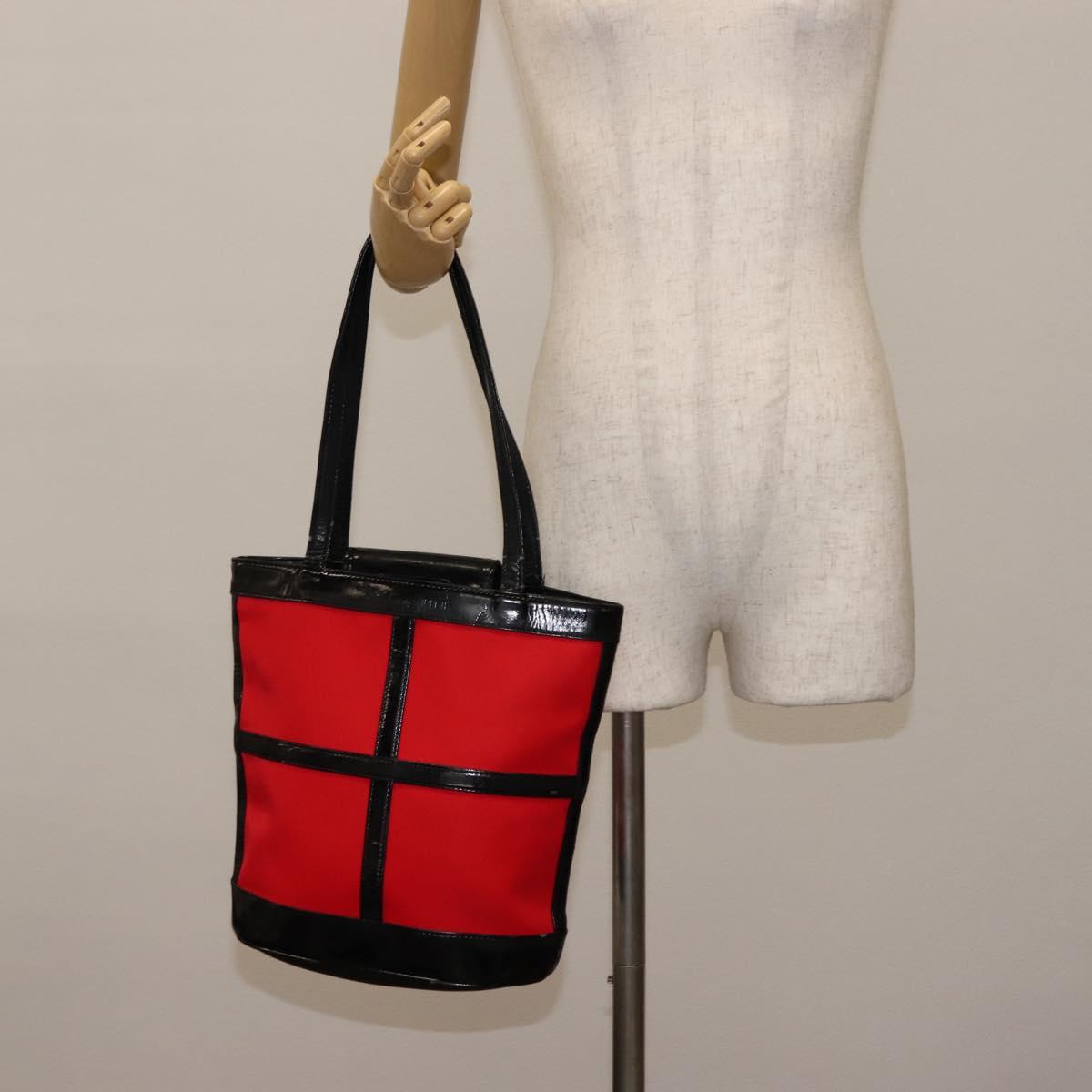 SAINT LAURENT Tote Bag Enamel nylon Red Silver Auth BA7096