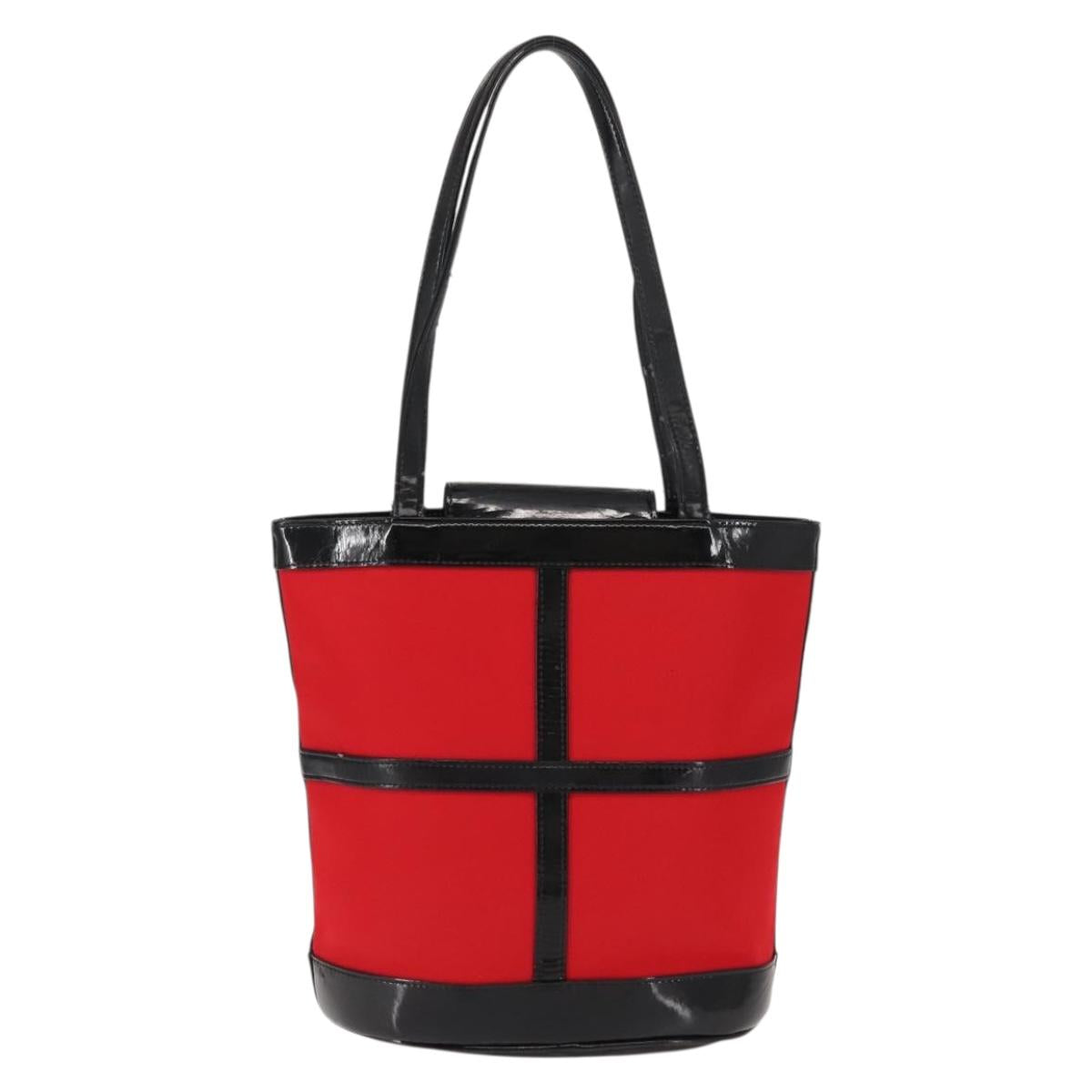 SAINT LAURENT Tote Bag Enamel nylon Red Silver Auth BA7096