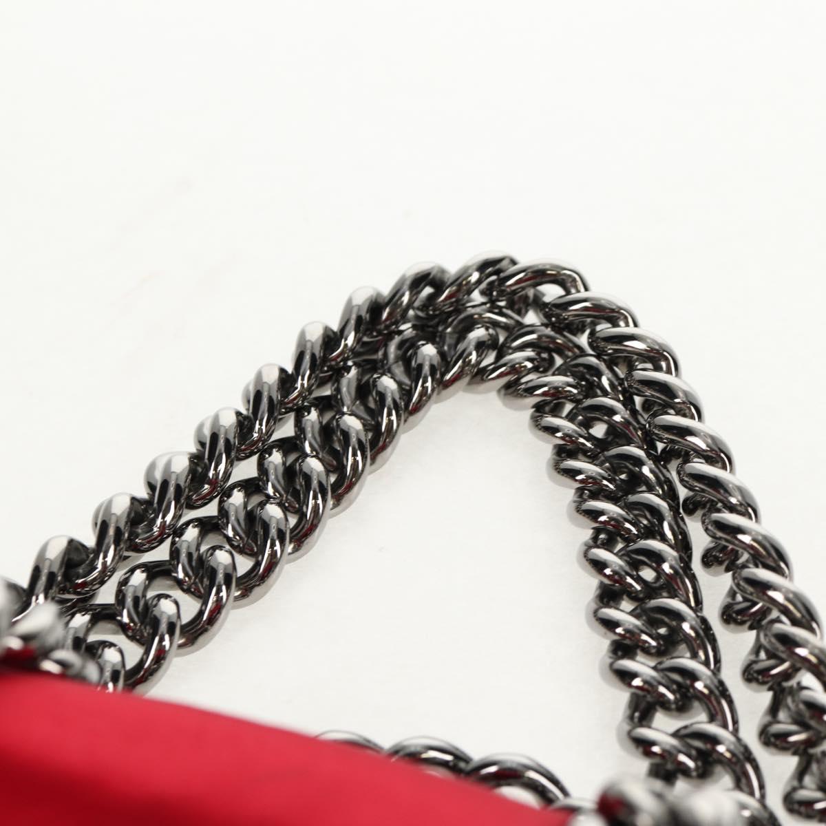 Christian Louboutin Chain Hand Bag Satin Red Silver Auth BA7098V