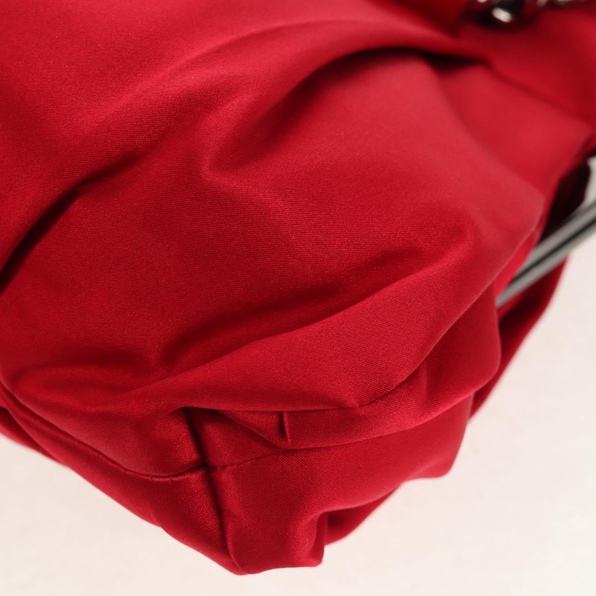 Christian Louboutin Chain Hand Bag Satin Red Silver Auth BA7098V