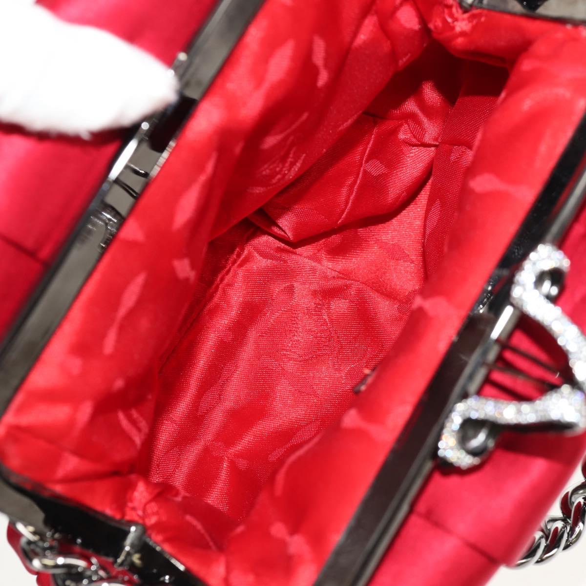Christian Louboutin Chain Hand Bag Satin Red Silver Auth BA7098V