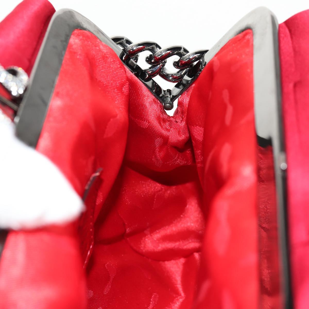 Christian Louboutin Chain Hand Bag Satin Red Silver Auth BA7098V