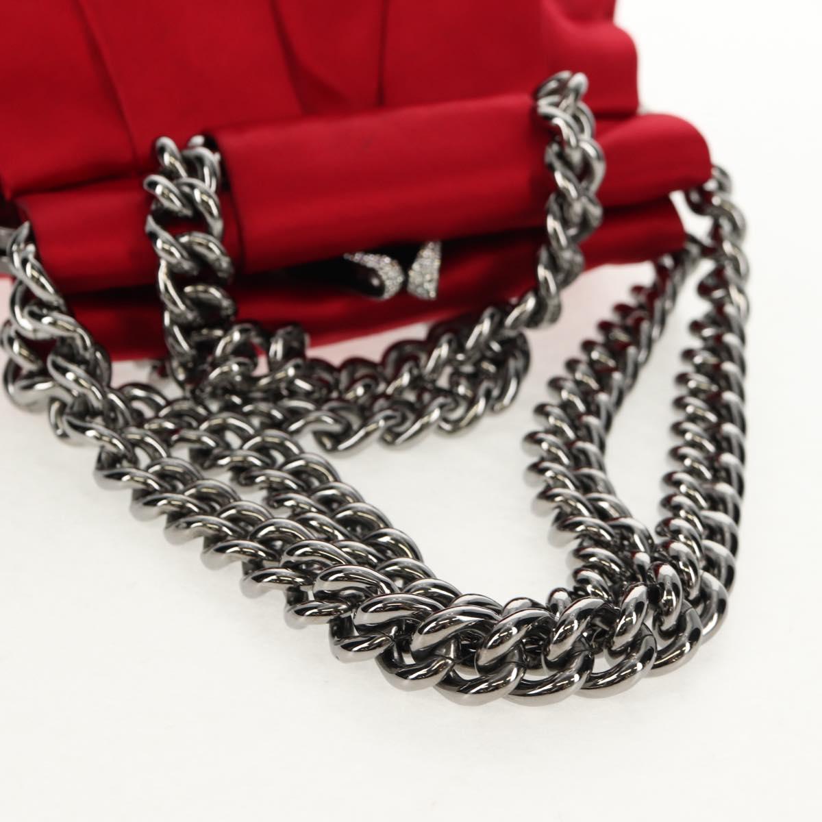 Christian Louboutin Chain Hand Bag Satin Red Silver Auth BA7098V