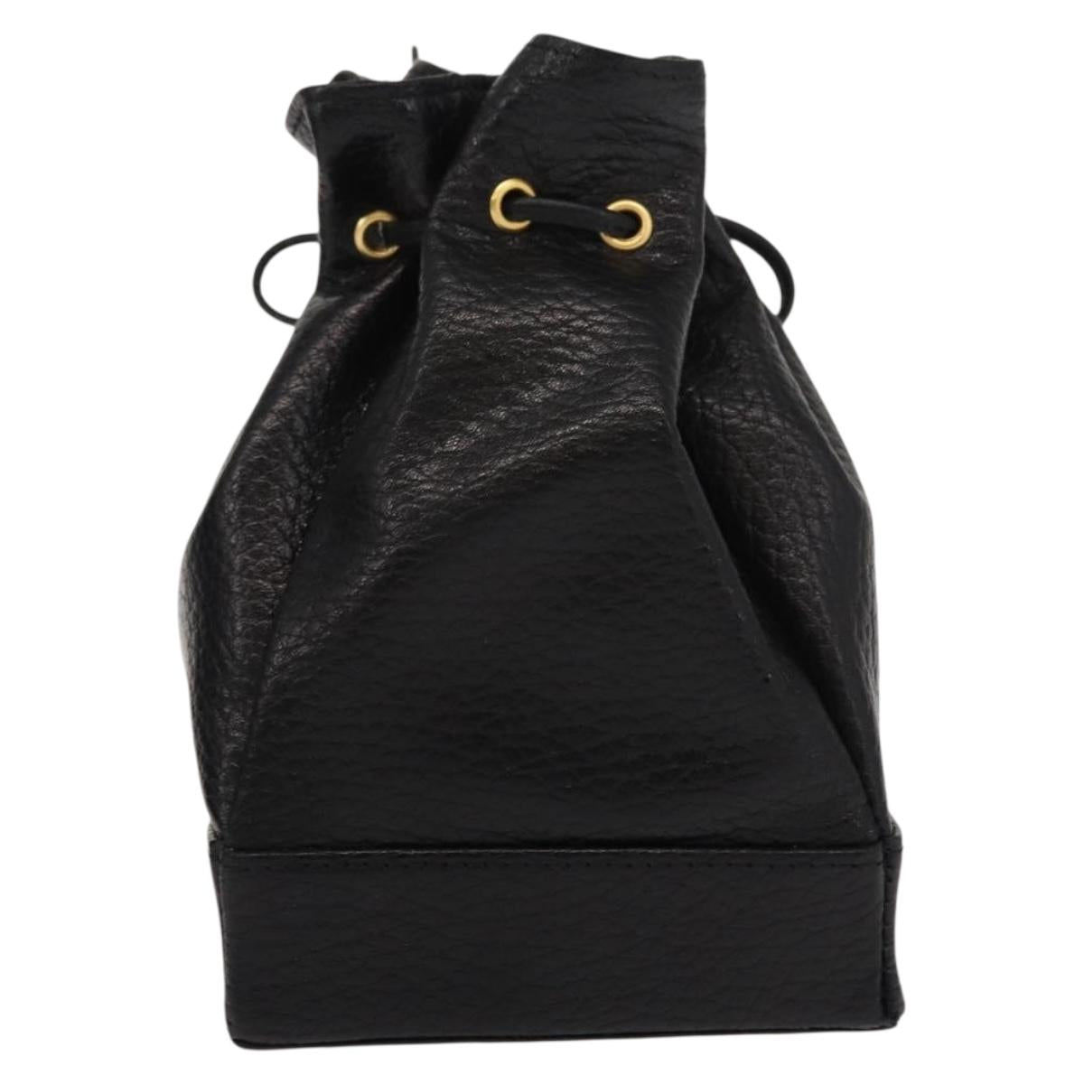 Gianni Versace Pouch Leather Black Gold Auth BA7106