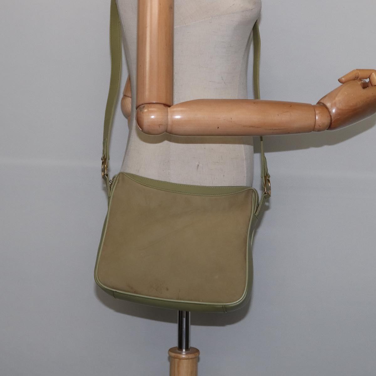 GUCCI Shoulder Bag Suede Leather Green Gold Auth BA7108