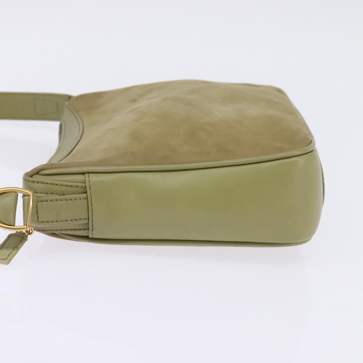 GUCCI Shoulder Bag Suede Leather Green Gold Auth BA7108