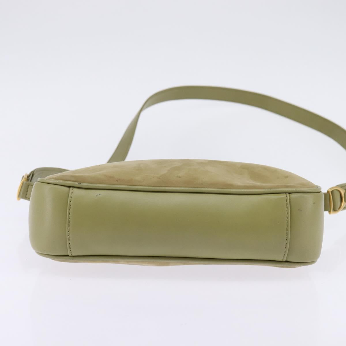 GUCCI Shoulder Bag Suede Leather Green Gold Auth BA7108