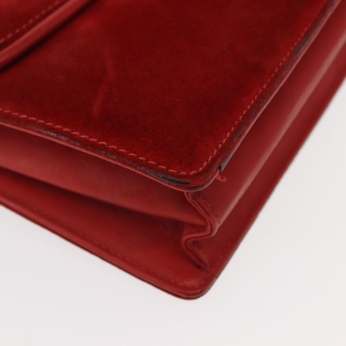 GUCCI Chain Shoulder Bag Leather Suede Red Gold Auth BA7109