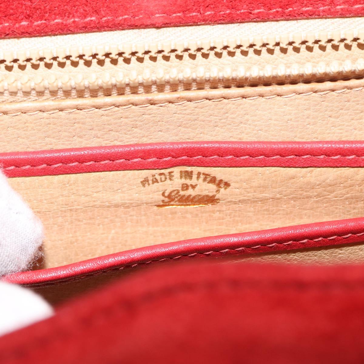 GUCCI Chain Shoulder Bag Leather Suede Red Gold Auth BA7109