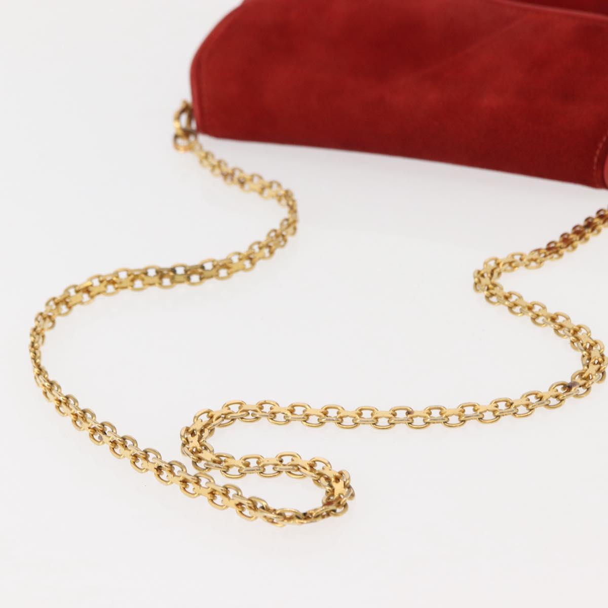 GUCCI Chain Shoulder Bag Leather Suede Red Gold Auth BA7109