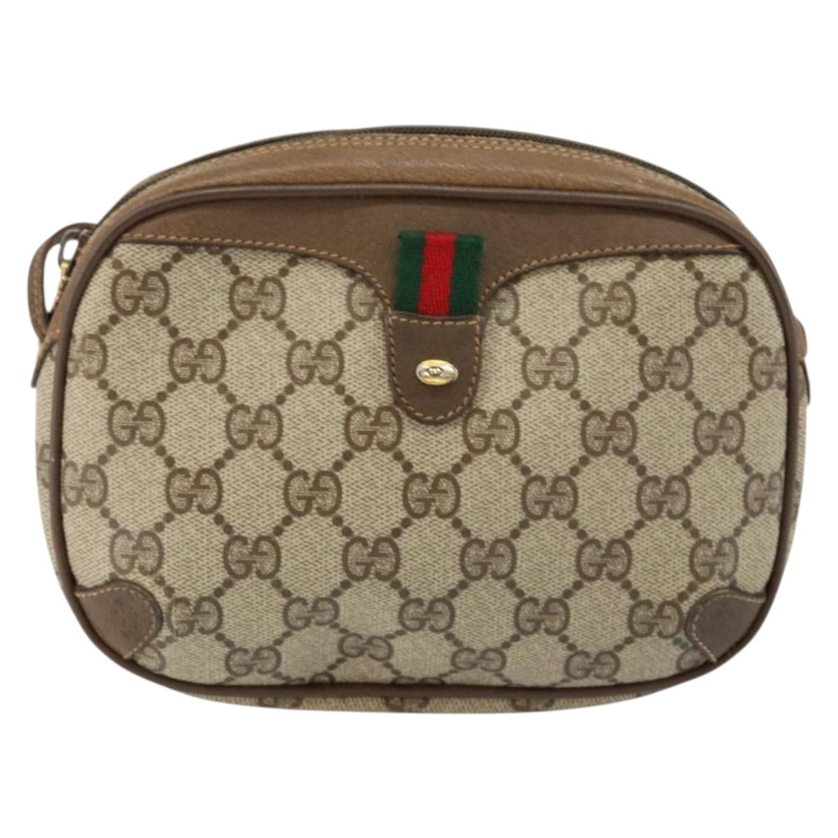 GUCCI GG Supreme Web Sherry Line Bag PVC Beige Gold 89 02 066 Auth BA7117