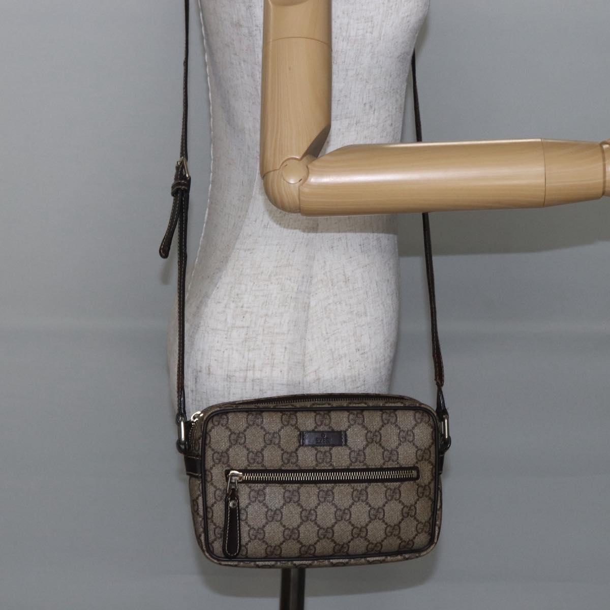 GUCCI GG Supreme Shoulder Bag PVC Beige Gold 201447 Auth BA7119