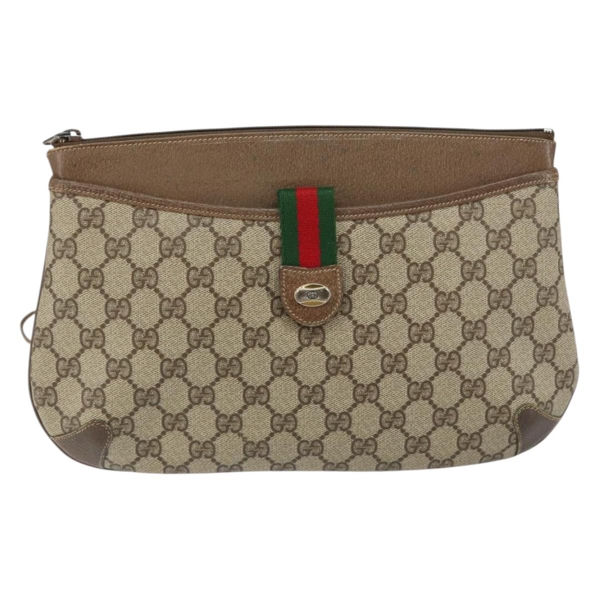 GUCCI GG Supreme Web Sherry Line Bag PVC Beige Gold 904 02 020 Auth BA7124