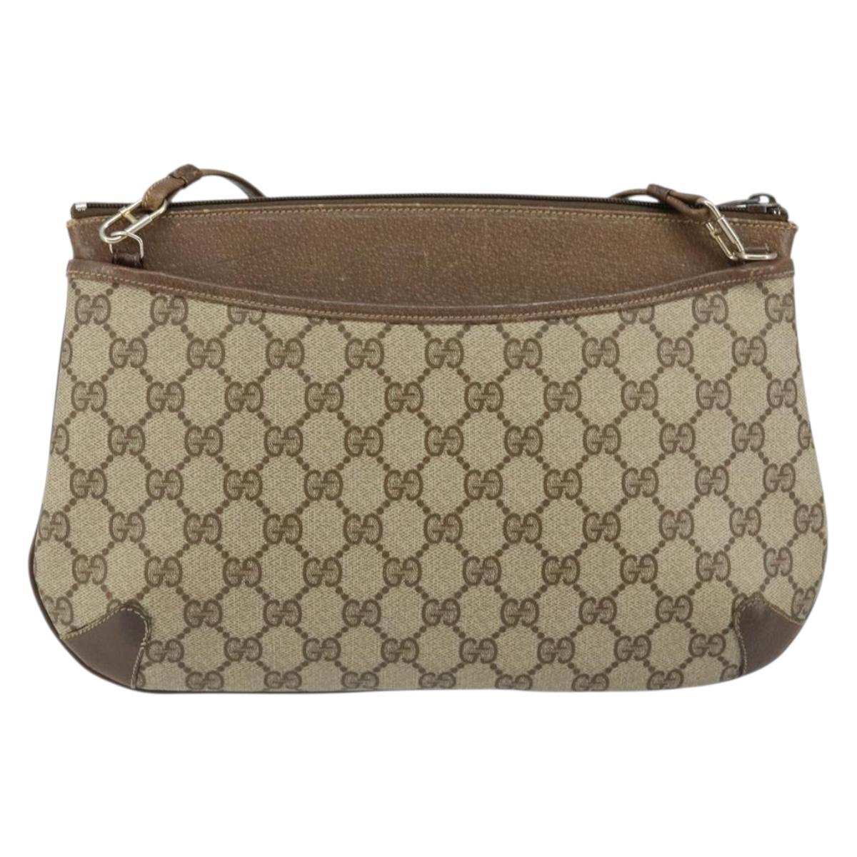 GUCCI GG Supreme Web Sherry Line Bag PVC Beige Gold 904 02 020 Auth BA7124