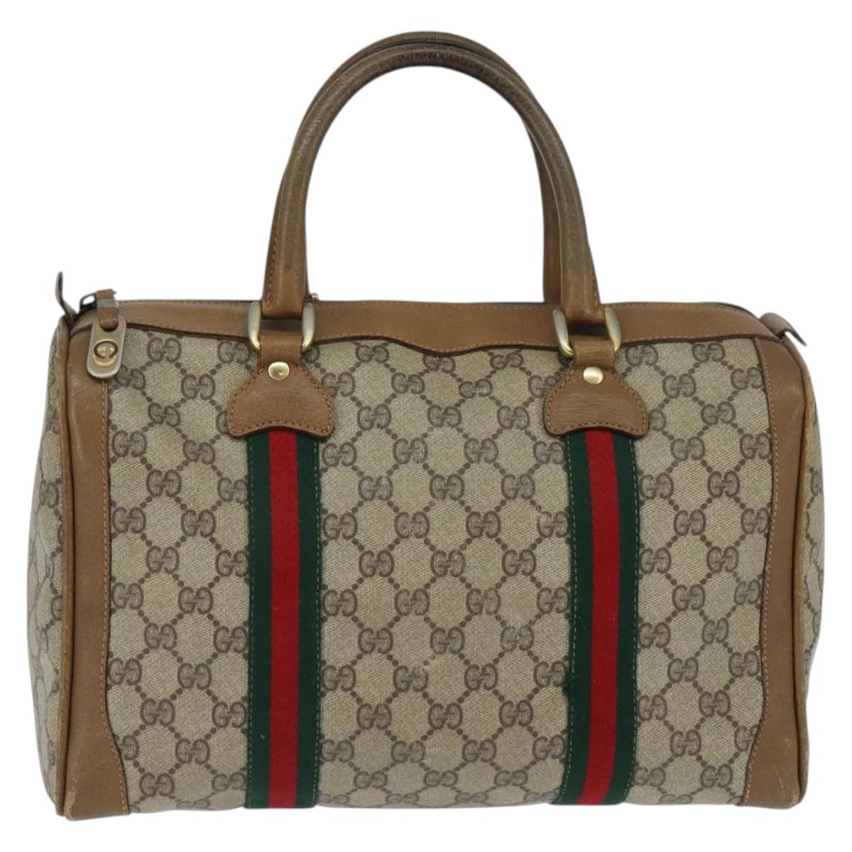 GUCCI GG Supreme Sherry Line Boston Bag PVC Beige Gold 002 098 0534 Auth BA7125