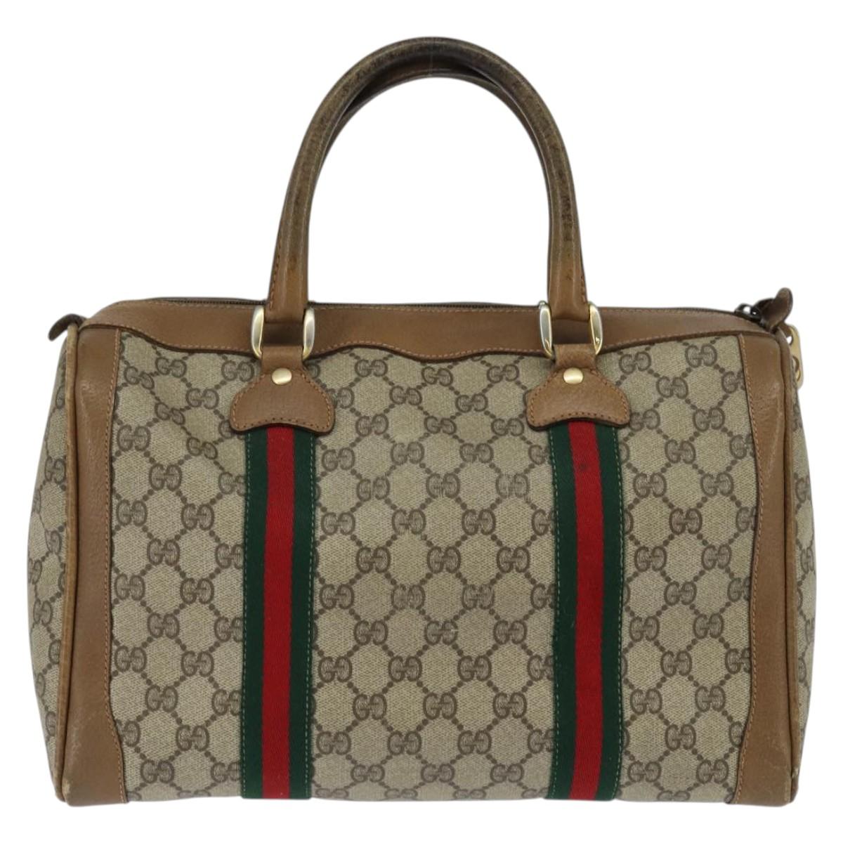 GUCCI GG Supreme Sherry Line Boston Bag PVC Beige Gold 002 098 0534 Auth BA7125