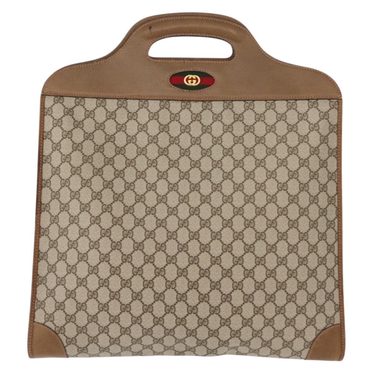 GUCCI GG Supreme Web Sherry Line Hand Bag PVC Beige Auth BA7127