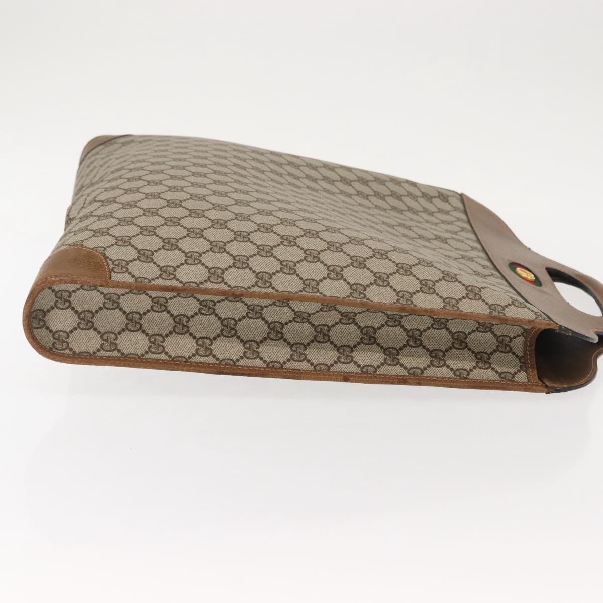 GUCCI GG Supreme Web Sherry Line Hand Bag PVC Beige Auth BA7127