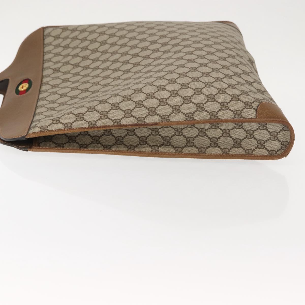 GUCCI GG Supreme Web Sherry Line Hand Bag PVC Beige Auth BA7127