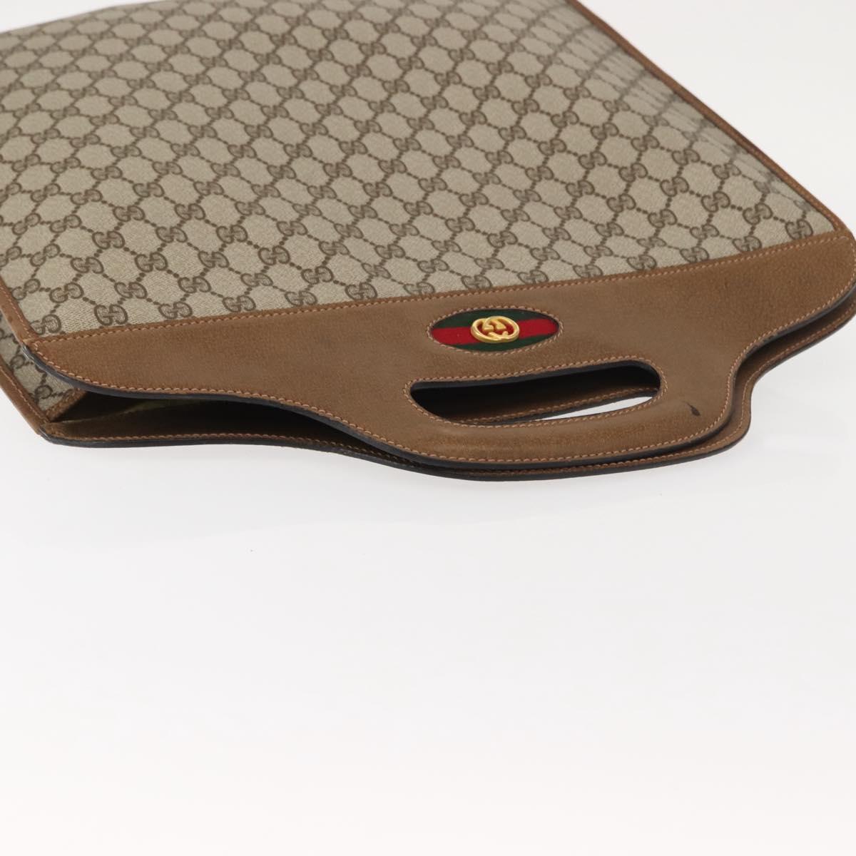 GUCCI GG Supreme Web Sherry Line Hand Bag PVC Beige Auth BA7127