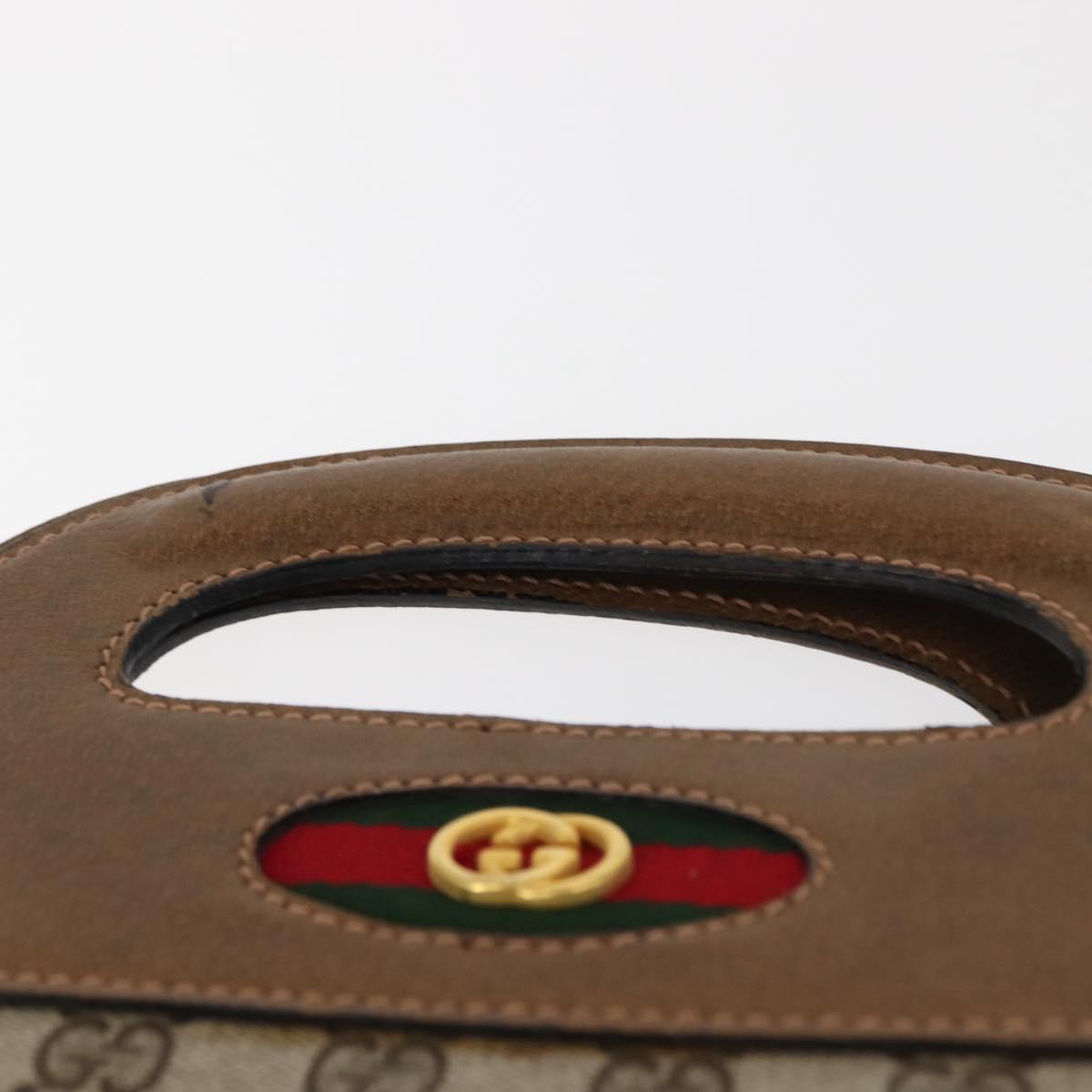 GUCCI GG Supreme Web Sherry Line Hand Bag PVC Beige Auth BA7127