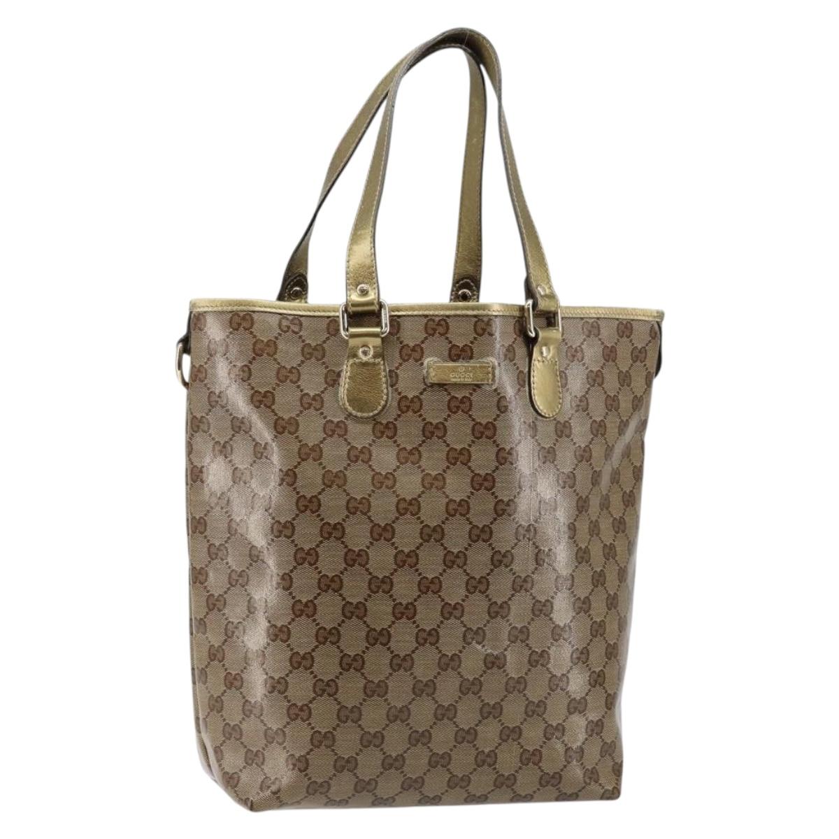 GUCCI GG Crystal Tote Bag Coated Canvas Beige Gold 189896 Auth BA7129