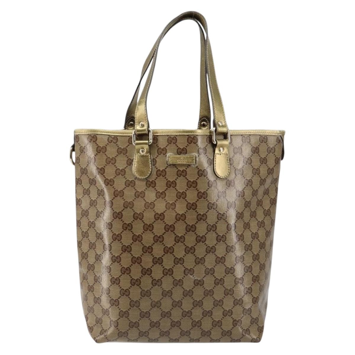 GUCCI GG Crystal Tote Bag Coated Canvas Beige Gold 189896 Auth BA7129