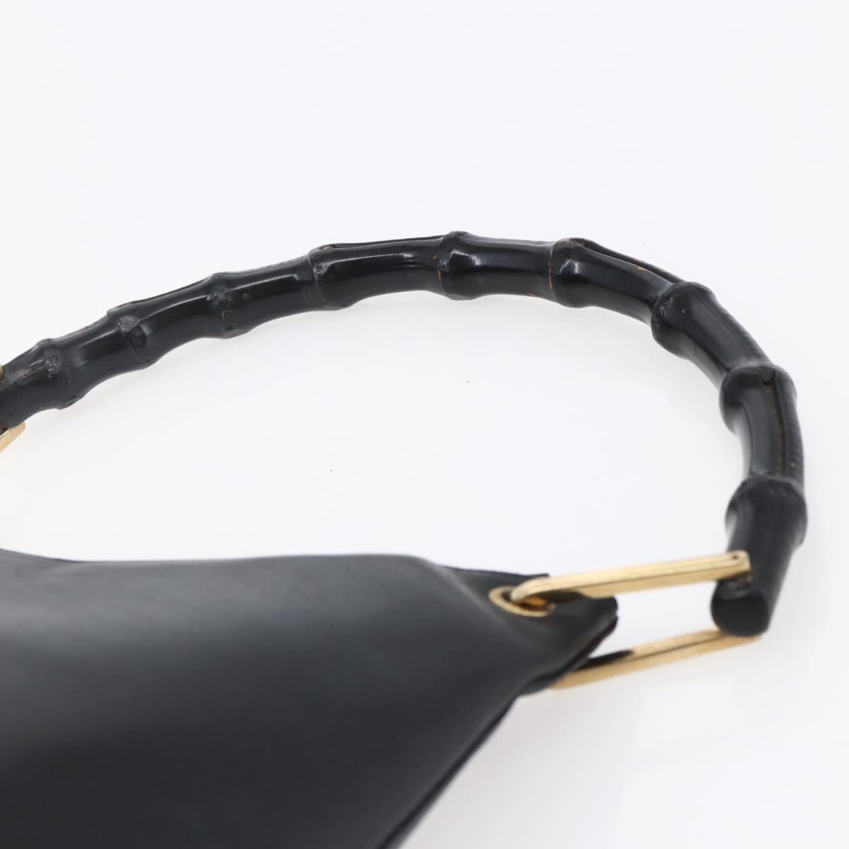 GUCCI Bamboo Shoulder Bag Leather Black Gold 001 3007 Auth BA7130