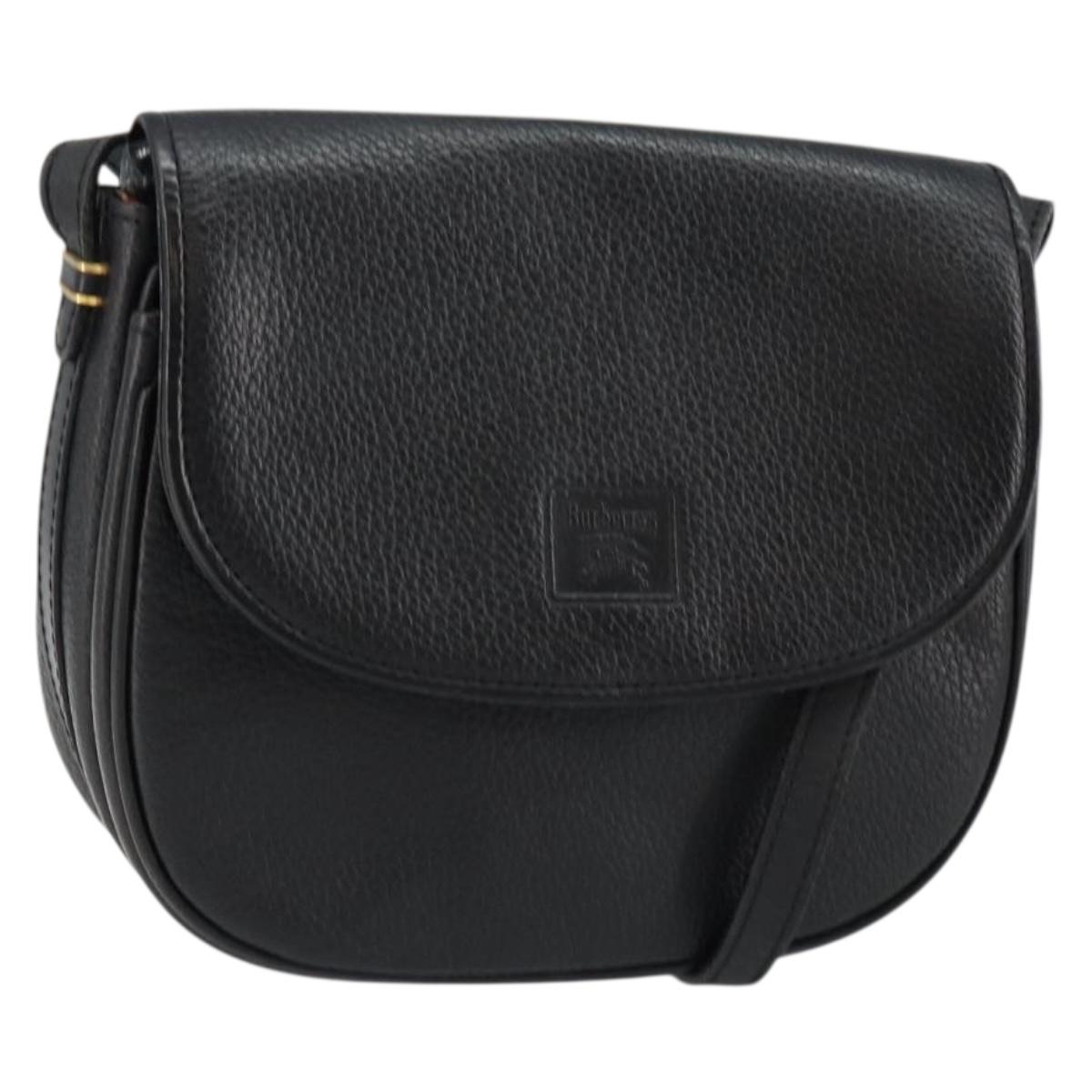 Burberrys Shoulder Bag Leather Black Gold Auth BA7135