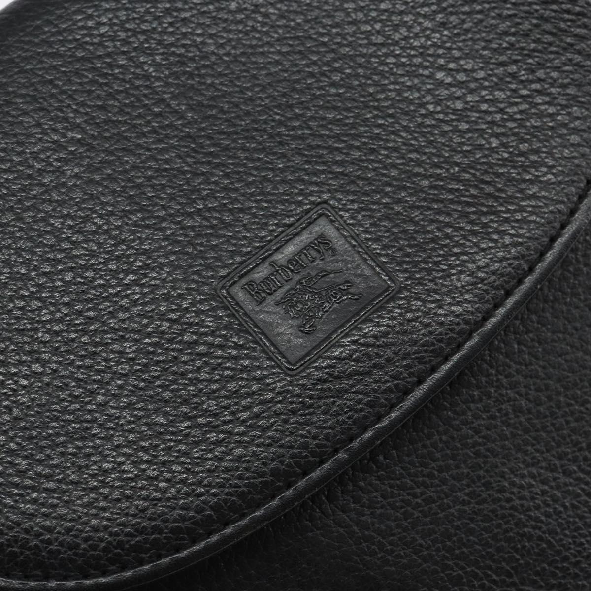 Burberrys Shoulder Bag Leather Black Gold Auth BA7135