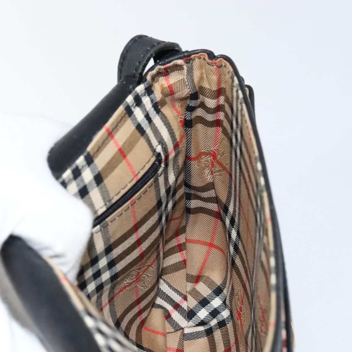 Burberrys Shoulder Bag Leather Black Gold Auth BA7135