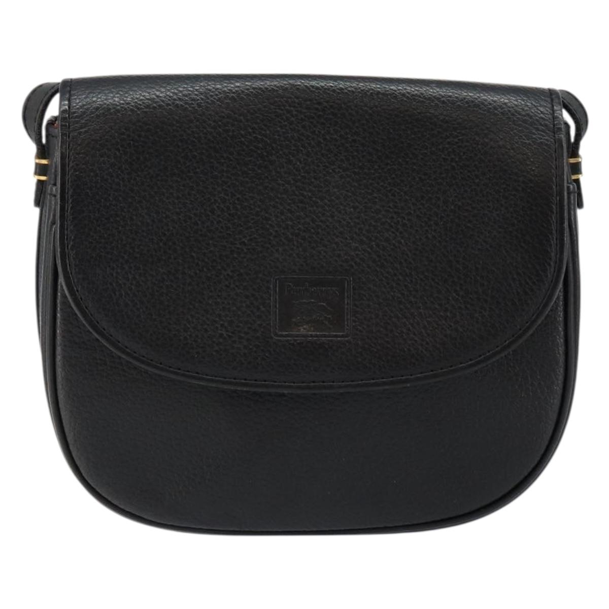 Burberrys Shoulder Bag Leather Black Gold Auth BA7135