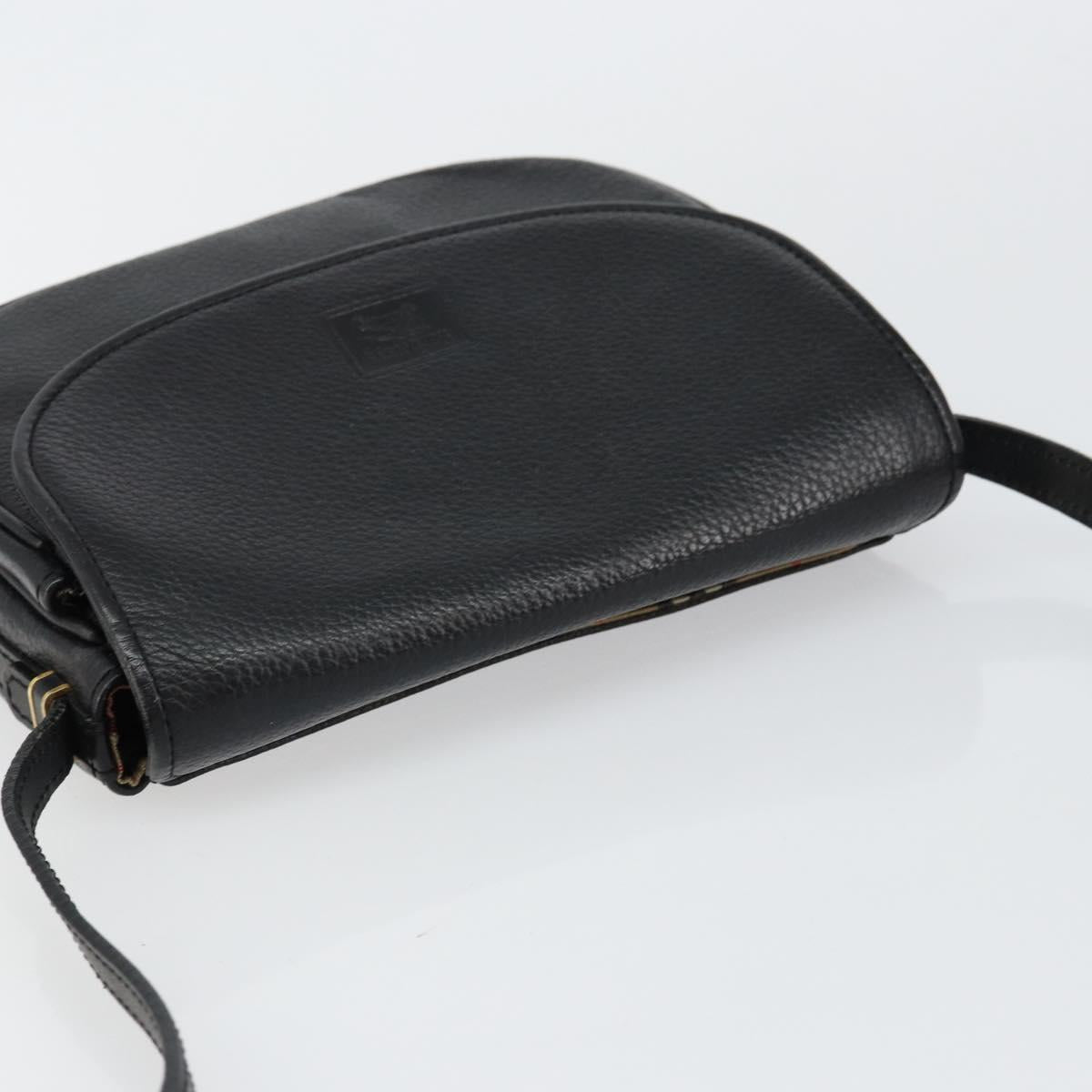 Burberrys Shoulder Bag Leather Black Gold Auth BA7135