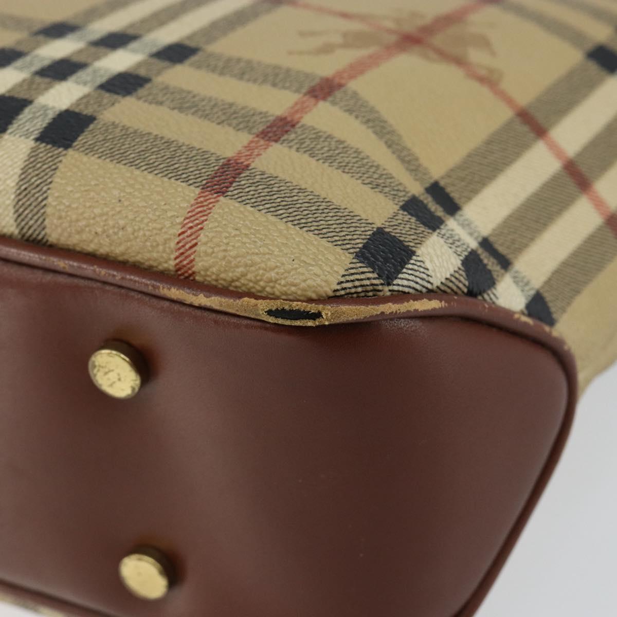 BURBERRY Nova Check Hand Bag PVC Beige Silver Auth BA7137