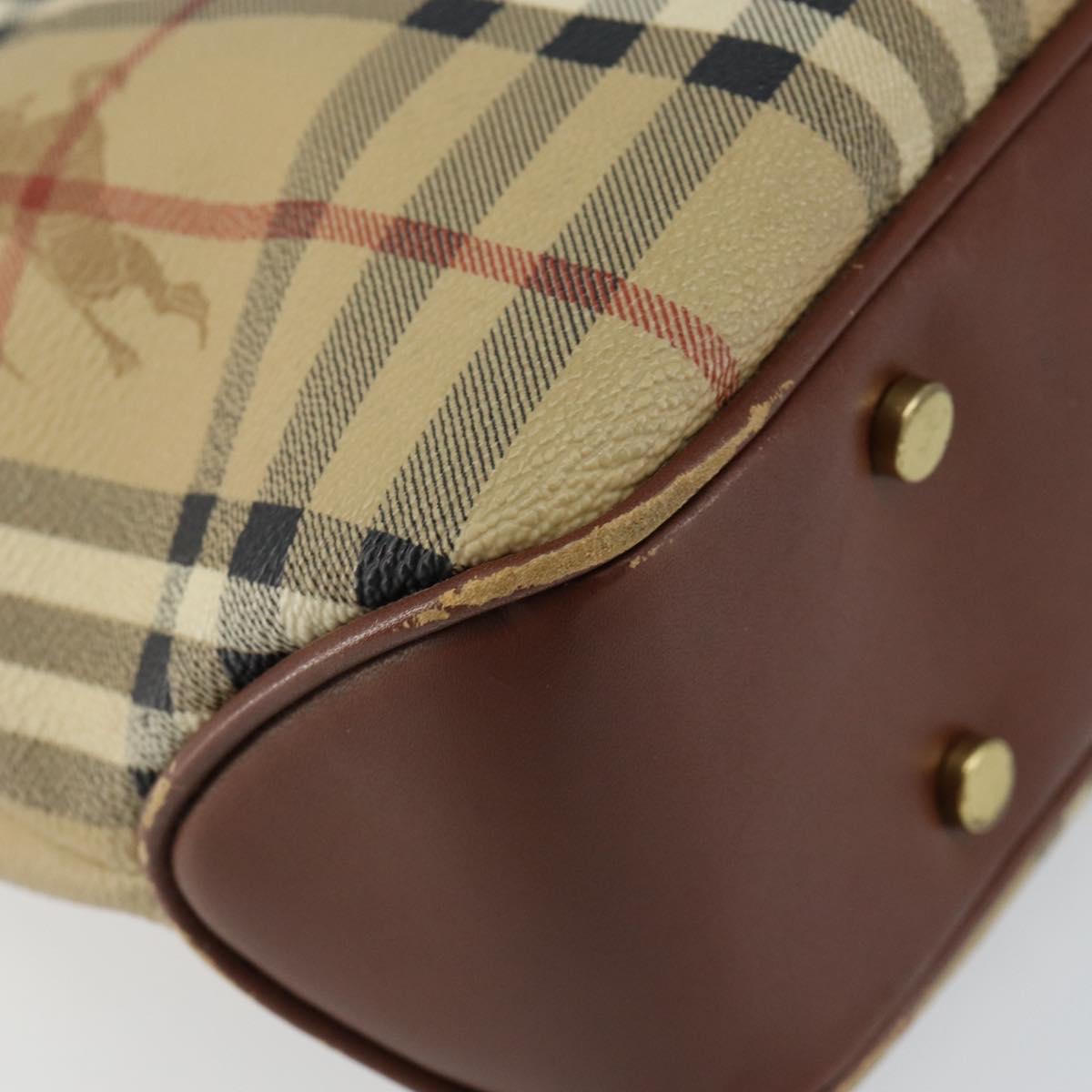 BURBERRY Nova Check Hand Bag PVC Beige Silver Auth BA7137