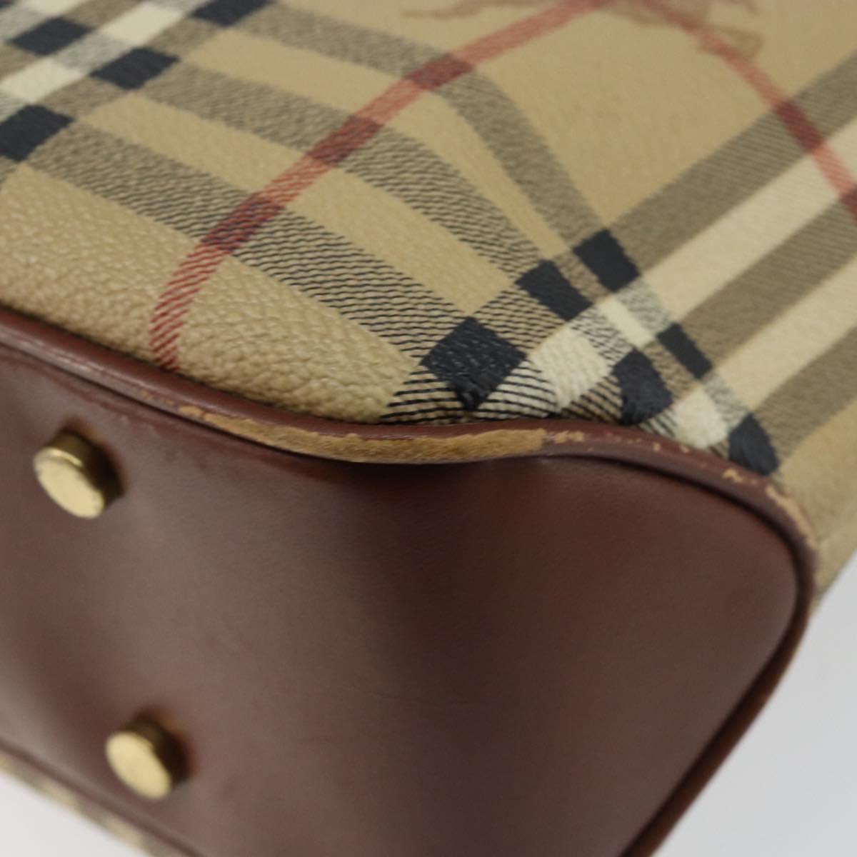 BURBERRY Nova Check Hand Bag PVC Beige Silver Auth BA7137