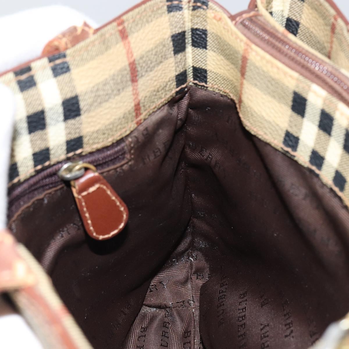 BURBERRY Nova Check Hand Bag PVC Beige Silver Auth BA7137