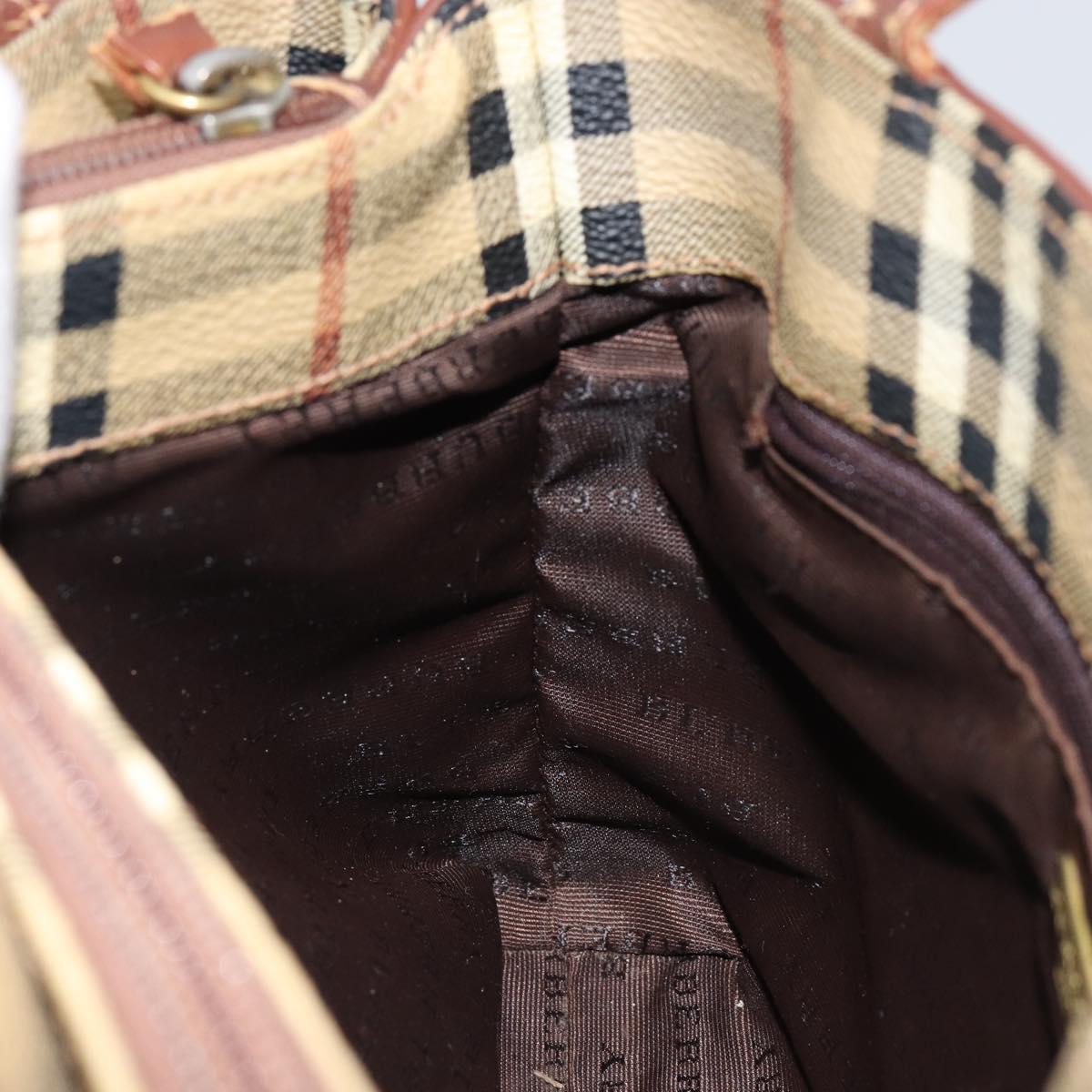 BURBERRY Nova Check Hand Bag PVC Beige Silver Auth BA7137