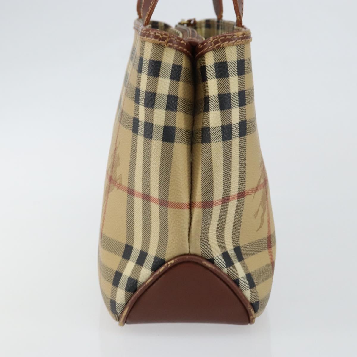 BURBERRY Nova Check Hand Bag PVC Beige Silver Auth BA7137