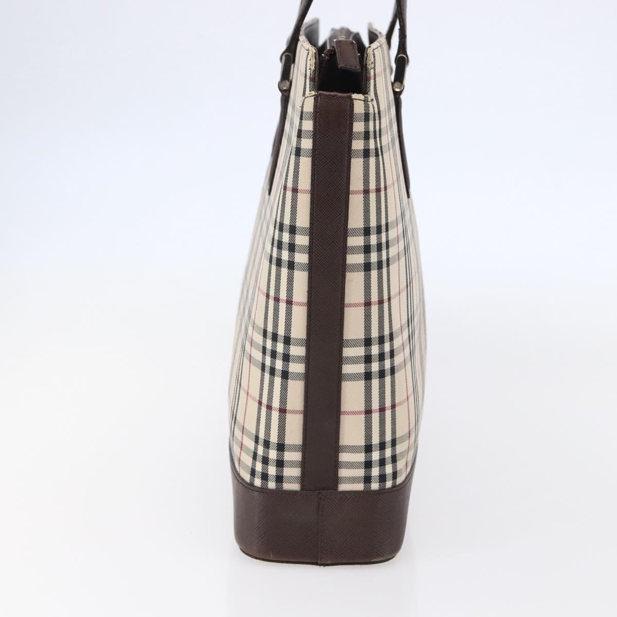 BURBERRY Nova Check Tote Bag Canvas Beige Silver Auth BA7138