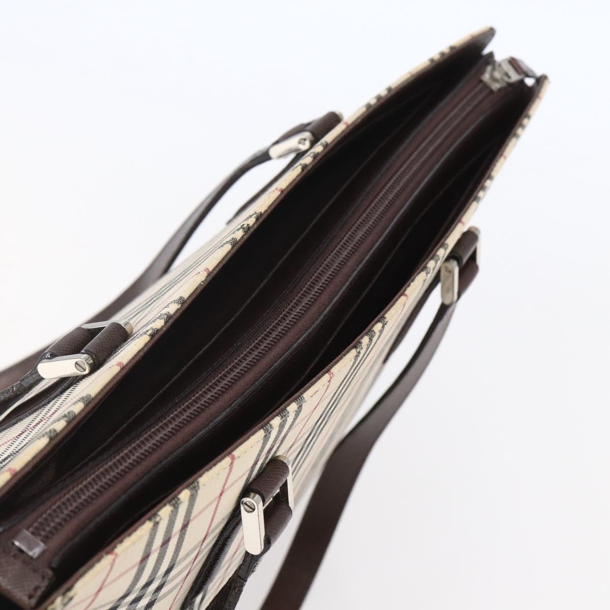 BURBERRY Nova Check Tote Bag Canvas Beige Silver Auth BA7138