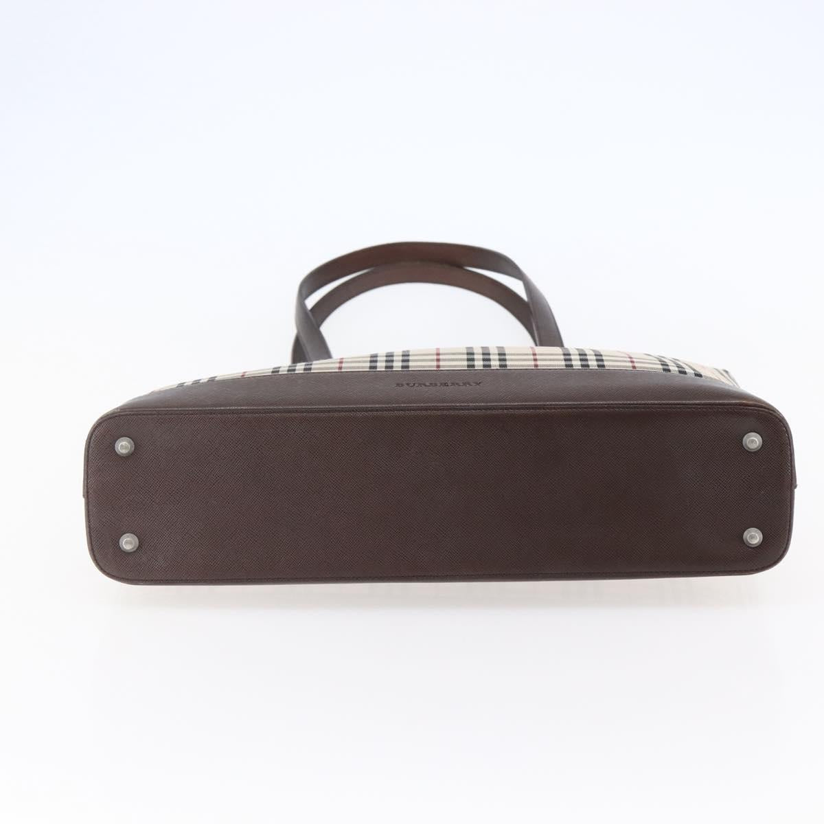 BURBERRY Nova Check Tote Bag Canvas Beige Silver Auth BA7138