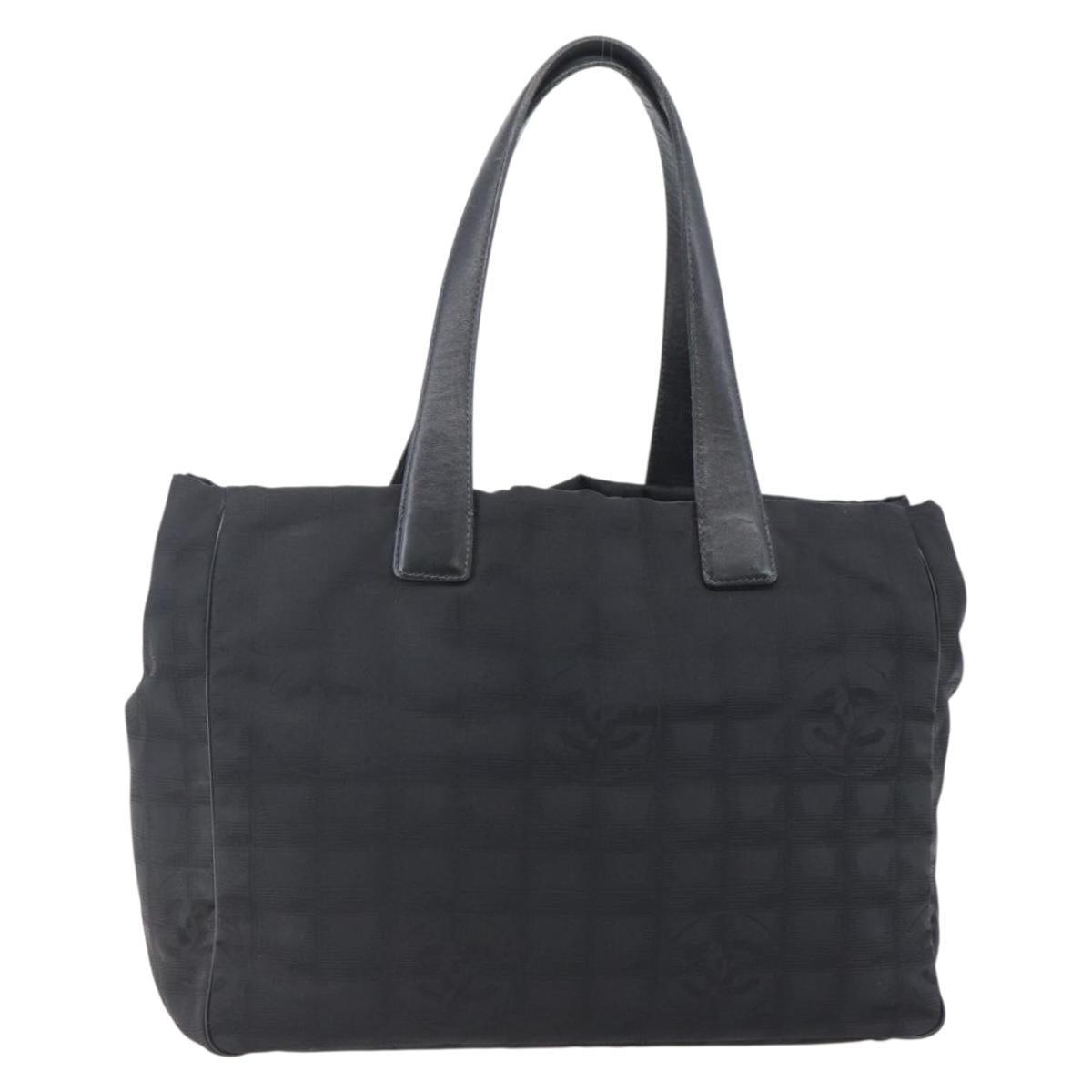 CHANEL New Travel Line Tote Bag Nylon Black Silver CC Auth BA7140