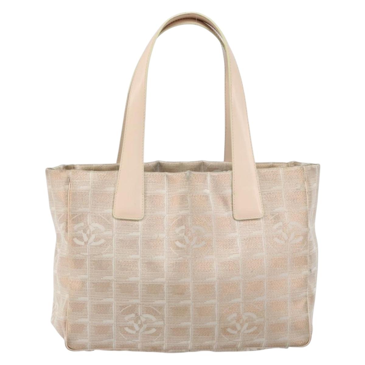 CHANEL New Travel Line Tote Bag Nylon Beige Gold CC Auth BA7141