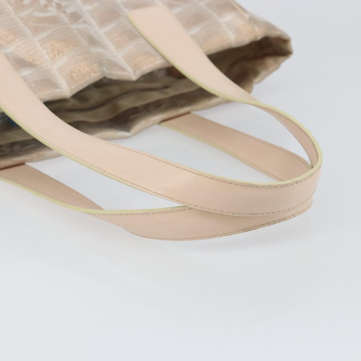 CHANEL New Travel Line Tote Bag Nylon Beige Gold CC Auth BA7141