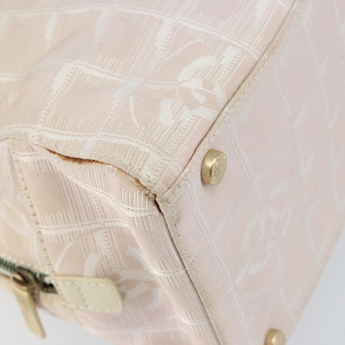 CHANEL New Travel Line Hand Bag Nylon Beige CC Auth BA7142