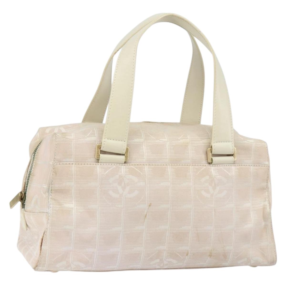 CHANEL New Travel Line Hand Bag Nylon Beige CC Auth BA7142